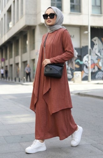 Dress And Vest Two-Piece Set 6527-04 Tan 6527-04