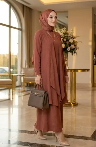 Dress And Vest Two-Piece Set 6527-04 Tan 6527-04