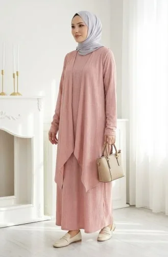 Ensemble Deux Pièces Robe Et Gilet 6527-07 Rose Poudré 6527-07