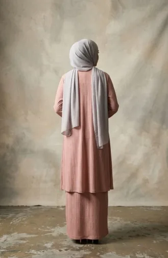 Ensemble Deux Pièces Robe Et Gilet 6527-07 Rose Poudré 6527-07