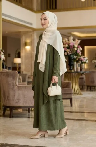 Dress And Vest Two-Piece Set 6527-10 Khaki Green 6527-10