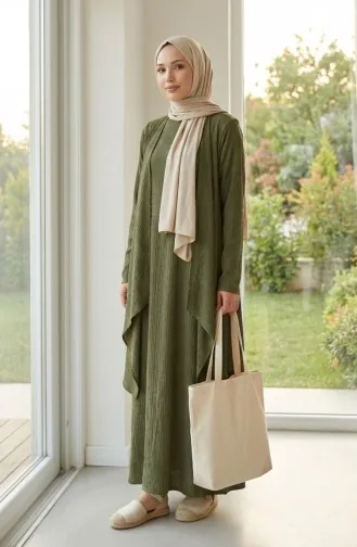 Dress And Vest Two-Piece Set 6527-10 Khaki Green 6527-10