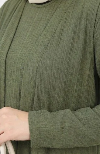 Dress And Vest Two-Piece Set 6527-10 Khaki Green 6527-10
