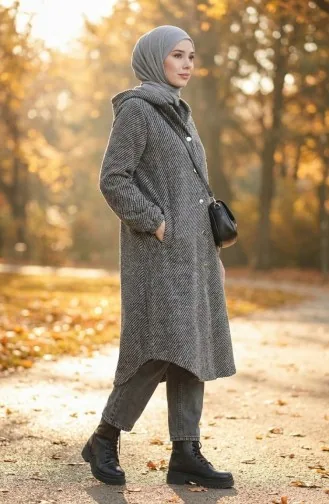 Kapüşonlu Düğmeli Kaşe Kap 0201-03 Vizon