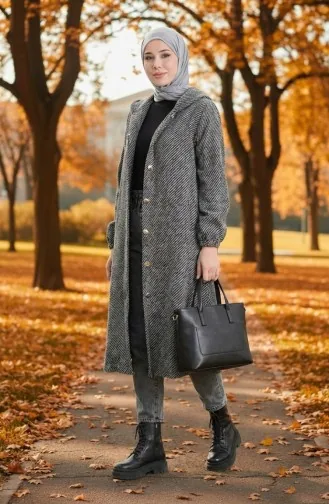 Kapüşonlu Düğmeli Kaşe Kap 0201-03 Vizon