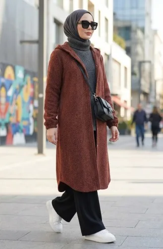 Kapüşonlu Düğmeli Kaşe Kap 0201-09 Kiremit