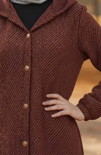 Kapüşonlu Düğmeli Kaşe Kap 0201-09 Kiremit