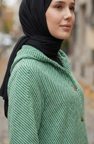 Manteau En Cachemire à Capuche Et Boutons 0201-18 Vert 0201-18