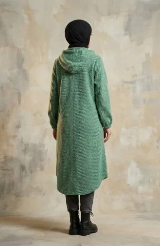 Manteau En Cachemire à Capuche Et Boutons 0201-18 Vert 0201-18