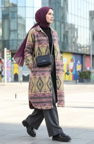 Etnik Desenli Düğmeli Mevsimlik Kap 2500-02 Gül Kurusu Sarı