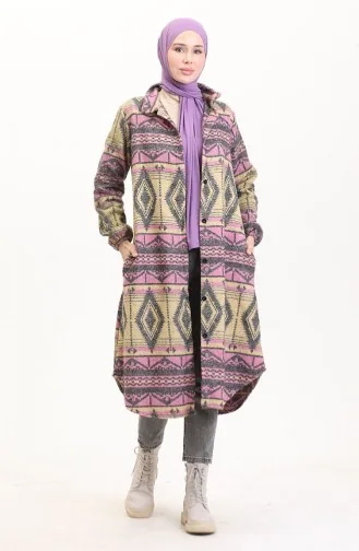 Etnik Desenli Düğmeli Mevsimlik Kap 2500-02 Gül Kurusu Sarı