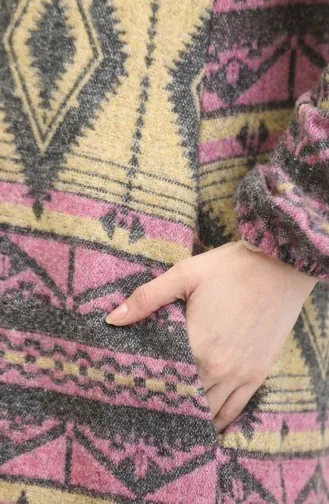 Etnik Desenli Düğmeli Mevsimlik Kap 2500-02 Gül Kurusu Sarı