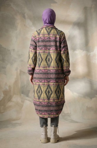 Etnik Desenli Düğmeli Mevsimlik Kap 2500-02 Gül Kurusu Sarı