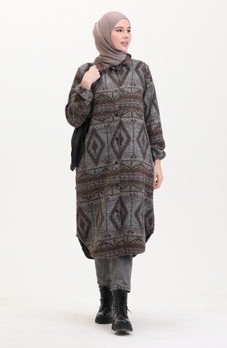 Etnik Desenli Düğmeli Mevsimlik Kap 2500-03 Antrasit Kahverengi