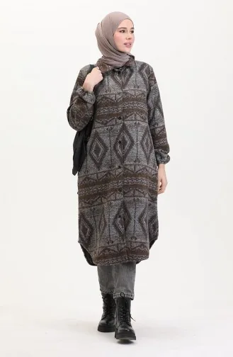 Winterjas Met Etnische Print En Knoopsluiting 2500-03 Antracietbruin 2500-03