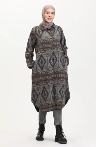 Winterjas Met Etnische Print En Knoopsluiting 2500-03 Antracietbruin 2500-03