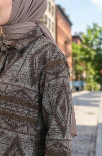 Etnik Desenli Düğmeli Mevsimlik Kap 2500-03 Antrasit Kahverengi