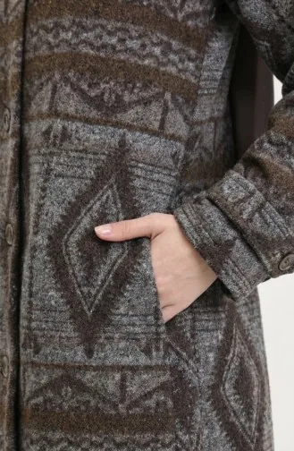 Winterjas Met Etnische Print En Knoopsluiting 2500-03 Antracietbruin 2500-03