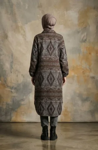 Winterjas Met Etnische Print En Knoopsluiting 2500-03 Antracietbruin 2500-03