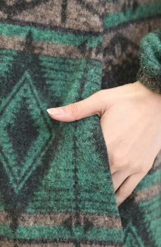 Ethnic Patterned Buttoned Winter Coat 2500-04 Emerald Green Mink 2500-04