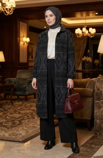 Etnik Desenli Düğmeli Mevsimlik Kap 2500-05 Haki Antrasit