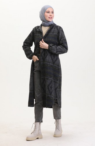 Etnik Desenli Düğmeli Mevsimlik Kap 2500-05 Haki Antrasit