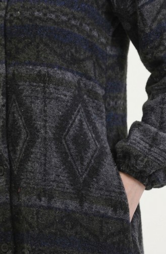 Etnik Desenli Düğmeli Mevsimlik Kap 2500-05 Haki Antrasit