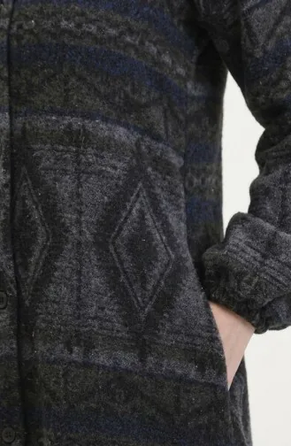 Ethnic Patterned Buttoned Winter Coat 2500-05 Khaki Anthracite 2500-05