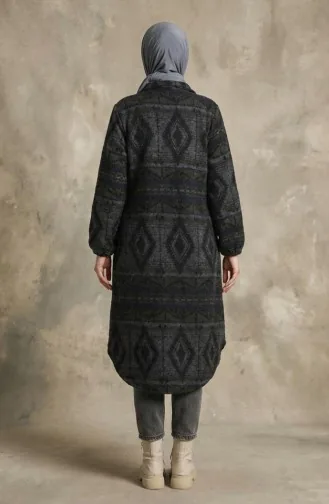 Ethnic Patterned Buttoned Winter Coat 2500-05 Khaki Anthracite 2500-05