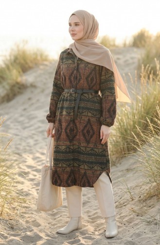 معطف شتوي بأزرار ونقوش عرقية 2500-06 أحمر طوبي أخضر زمردي 2500-06