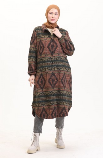 معطف شتوي بأزرار ونقوش عرقية 2500-06 أحمر طوبي أخضر زمردي 2500-06