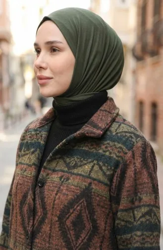 Manteau D`hiver Boutonné à Motifs Ethniques 2500-06 Rouge Brique Vert émeraude 2500-06