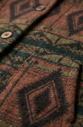 Manteau D`hiver Boutonné à Motifs Ethniques 2500-06 Rouge Brique Vert émeraude 2500-06