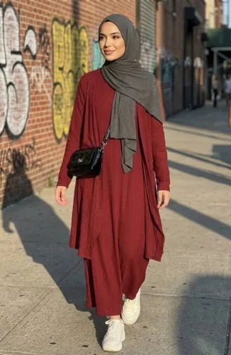 Elbise Yelek ikili Takım 6527-01 Bordo