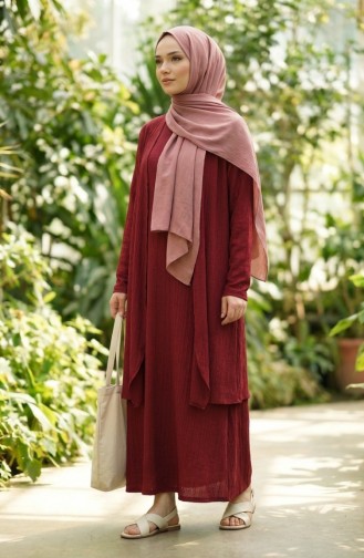 Elbise Yelek ikili Takım 6527-01 Bordo