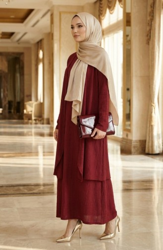 Elbise Yelek ikili Takım 6527-01 Bordo