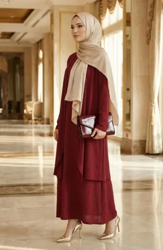 Elbise Yelek ikili Takım 6527-01 Bordo