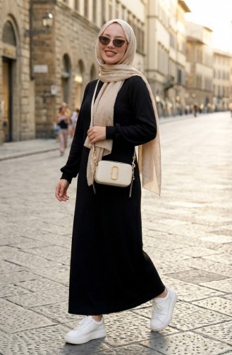 Geplooide Hijabjurk Met Geplooide Details 2187-02 Zwart 2187-02