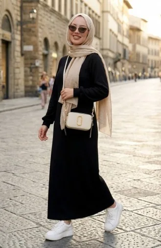 Faltenkleid Mit Raffungen Hijab-Stil Modell 2187-02 Schwarz 2187-02