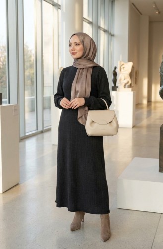 Geplooide Hijabjurk Met Geplooide Details 2187-02 Zwart 2187-02