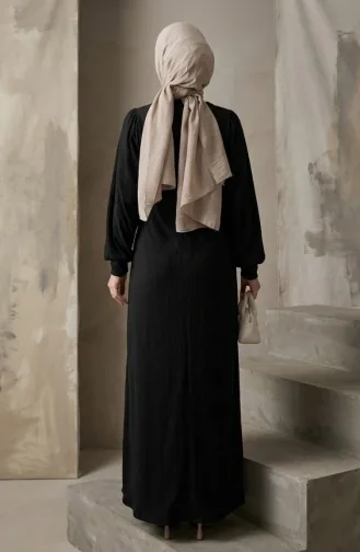 Geplooide Hijabjurk Met Geplooide Details 2187-02 Zwart 2187-02