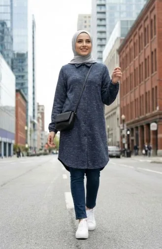 Shirt Collar Button-Down Winter Tunic 2501A-02 Indigo 2501A-02