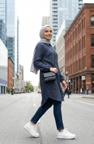 Shirt Collar Button-Down Winter Tunic 2501A-02 Indigo 2501A-02