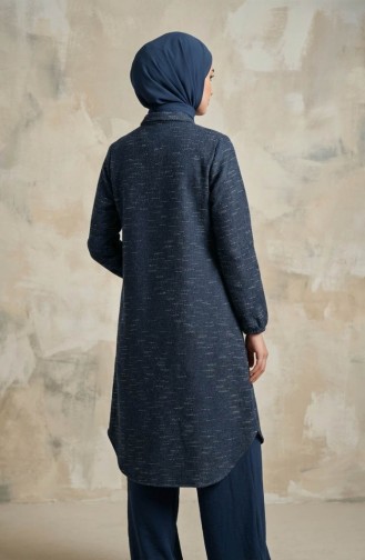 Gömlek Yaka Boydan Düğmeli Kışlık Tunik 2501A-02 İndigo