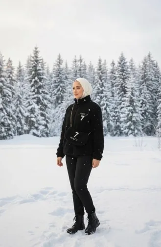 Plüschjacke Mit Reißverschlusstasche 6338-01 Schwarz 6338-01