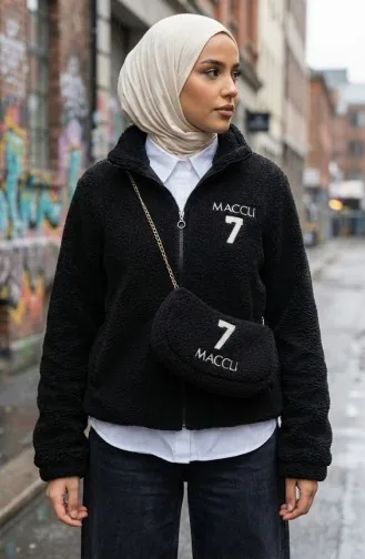 Plüschjacke Mit Reißverschlusstasche 6338-01 Schwarz 6338-01