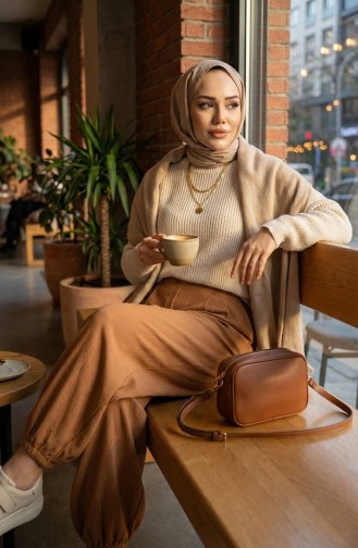 Elastic Waist Shalwar Trousers 0001-06 Tan 0001-06