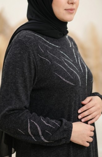 Robe Hijab D`hiver En Maille Imprimée Pierre 2194-03 Noir 2194-03