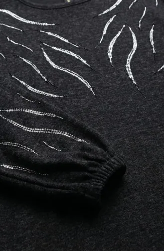 Knitted Fabric Winter Stone Print Hijab Dress 2194-03 Black 2194-03