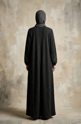 Robe Hijab D`hiver En Maille Imprimée Pierre 2194-03 Noir 2194-03